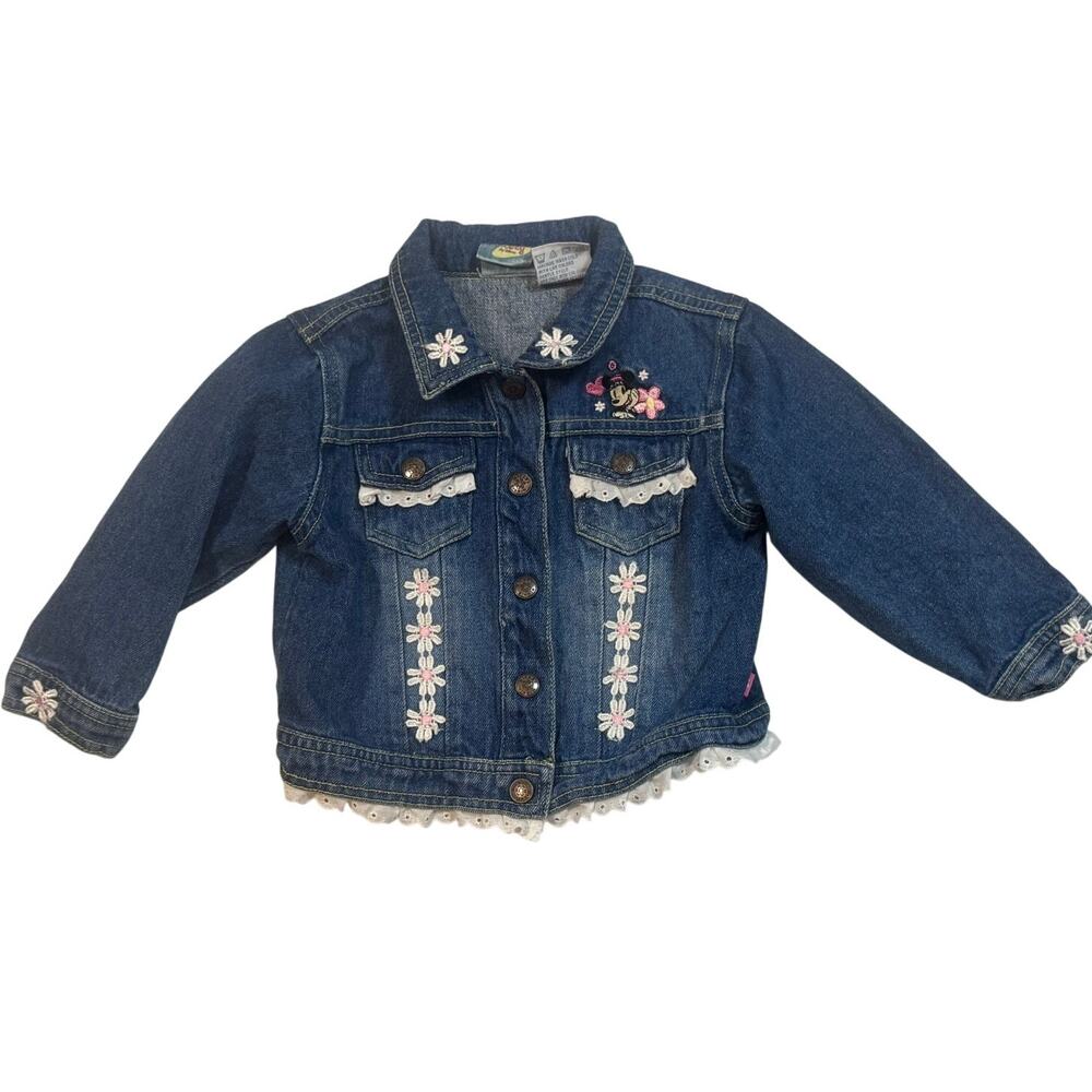Vintage 90s Original Mickey Disney Denim Jean Jacket Baby Girl Toddler 24 Months